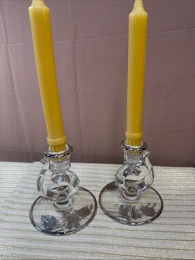 Vintage Candlesticks Silver Etched Floral Base Hollywood Regency Elegant Holders